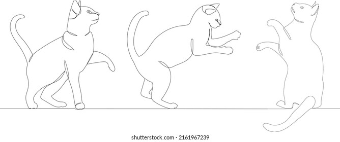 cats are playing one continuous line drawing, sketch, isolated, vector