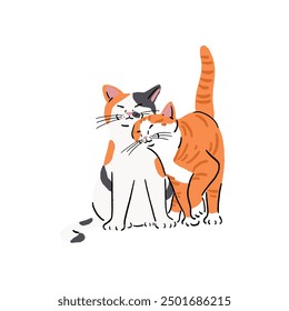 Cats playing together Animal friendship cartoon Hand drawn Colour illustration