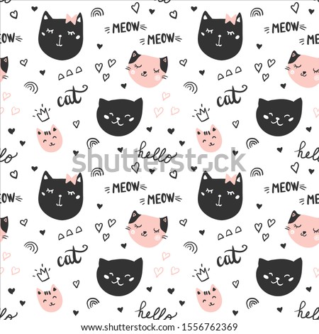 Cats print. Cute seamles pattern with cats. Vector cats background