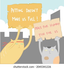 the cats protest with banner illustration for animal jokes, pet jokes, cat, pet website, mascot, character, animal caring and many more