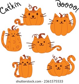 Ilustración vectorial halloween de calabazas gatos para niños