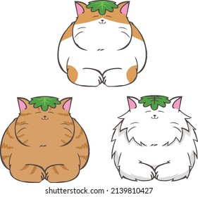 Cats putting a oak leaf on their　forehead, brown-white, tiger, persian