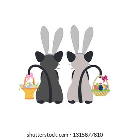 Cats in rabbit ears on a white background. Vector illustration