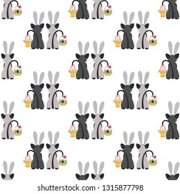 Cats in rabbit ears seamless pattern on a white background. Vector illustration