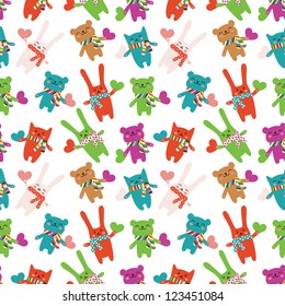 Cats, rabbits and bears seamless pattern