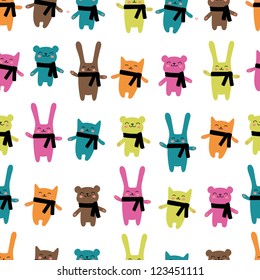 Cats, rabbits and bears seamless pattern