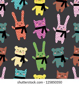 Cats, rabbits and bears seamless pattern