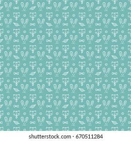Cats and Rabbits Vector Seamless pattern. Hand Drawn Doodle Pets. Animal Background for kids