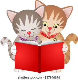 Cats reading a book