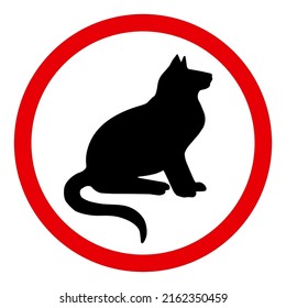 Cats, red round warning sign, vector illustration