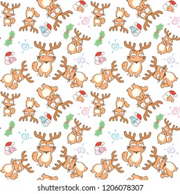 Cats in reindeer costume seamless pattern background