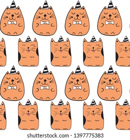 Cats repeat background. Seamless childish pattern. Vector illustration.