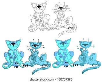 cats robots sketch cartoon