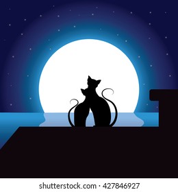 Cats Romantic under the moonlight , Vector illustrations