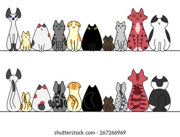 Cats in a row with copy space,front and back