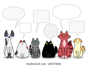 Cats in a row with speech bubbles