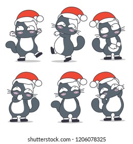 Cats in santa claus costume character design in different emotions and expressions