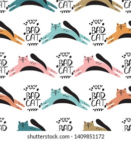 Cats in scandinavian style, vector design for wrapping paper, textile, background fill design.