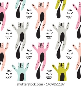 Cats in scandinavian style, vector design for wrapping paper, textile, background fill design.