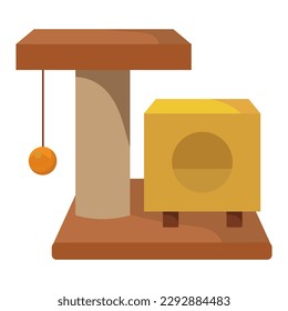 A cat's scratching post with a house. vector isolated illustration