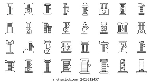 Cats scratching post icons set outline vector. Tower play. House cat animal