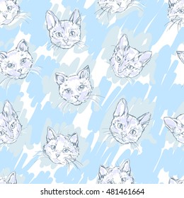 cats seamless, kittens cute sketch vector illustration seamless, background with painted cats