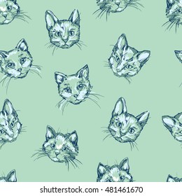 cats seamless, kittens cute sketch vector illustration seamless, background with painted cats