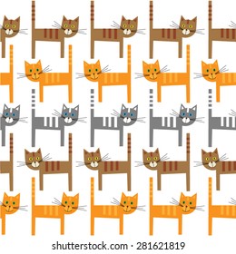 Cats seamless pattern. Cartoon cats on white background.