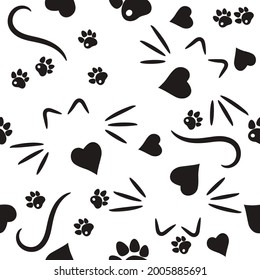 Patrón impecable de gatos, huellas de gatos. Patrón de los días de los gatos en un fondo transparente. Ilustración vectorial.