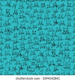 
Cats seamless pattern contours vector illustration hand drawing
