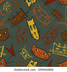
Cats seamless pattern contours vector illustration hand drawing cartoon faces
