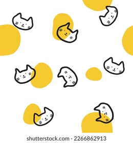 Cats - Seamless pattern, Cute background with yellow details