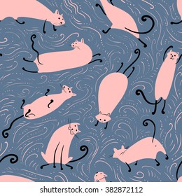 Cats seamless pattern, cute simplicity vector illustration