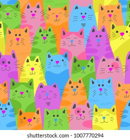 Cats. Seamless pattern in doodle and cartoon style. Color. Vector. Eps 8