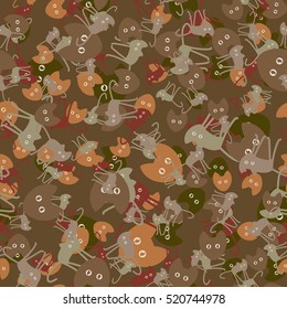 Cats. Seamless pattern. Flat. Autumn camouflage.