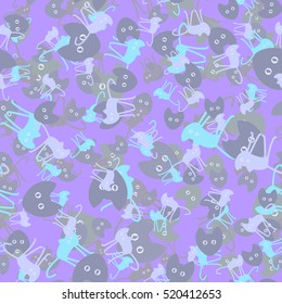 Cats. Seamless pattern. Flat. Winter camouflage.