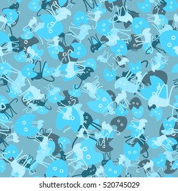 Cats. Seamless pattern. Flat. Winter camouflage.