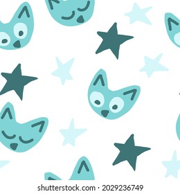 Katzen nahtlose Muster handgezeichnet Doodle. Vektorgrafik, Kinder drucken, Minimalismus. Textilien, Wickelpapier, Tapete, Hintergrund, Kindergarten-Dekor, süße Tierstars