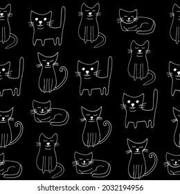 patrón sin fisuras para gatos. icono del doodle dibujado a mano. vector, escandinavo, nórdico, minimalismo, monocromo. animales de compañía papel de embalaje textil fondo