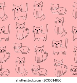 patrón sin fisuras para gatos. icono del doodle dibujado a mano. vector, escandinavo, minimalismo. animales de compañía papel de embalaje textil fondo