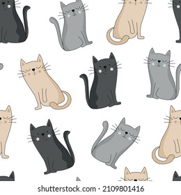 Cats seamless pattern hand drawn design. Good for textile print, wallpaper and wrapping paper, cover, and other decoration.