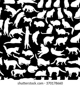 Cats seamless pattern. Kitten silhouette pattern over white background.