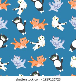 cats. seamless pattern with kittens. tricolor, striped and red cats. tabby cat. stock vector seamless texture with pets.
