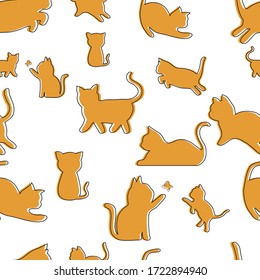Cats seamless pattern orange color in white background. fun and clean background. perfect for kids apparel, fabric and wrapping paper.