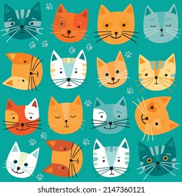 Cats. Seamless pattern. Vector illustration with no gradients.