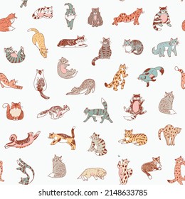 Cats seamless vector doodle pattern