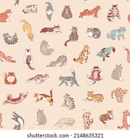 Cats seamless vector doodle pattern