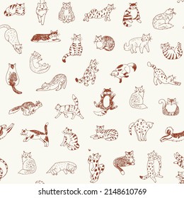 Cats seamless vector line doodle pattern