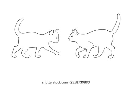 Cats set continuous line art drawing isolated on white background. Kittens outline. Vector illustration