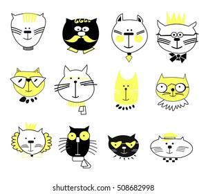 Cats, set of cute doodle